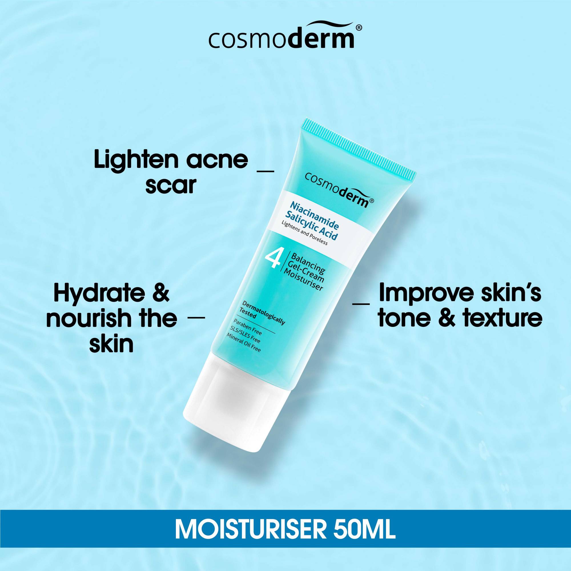 Cosmoderm Niacinamide Salicylic Acid Balancing GelCream Moisturiser 50ml