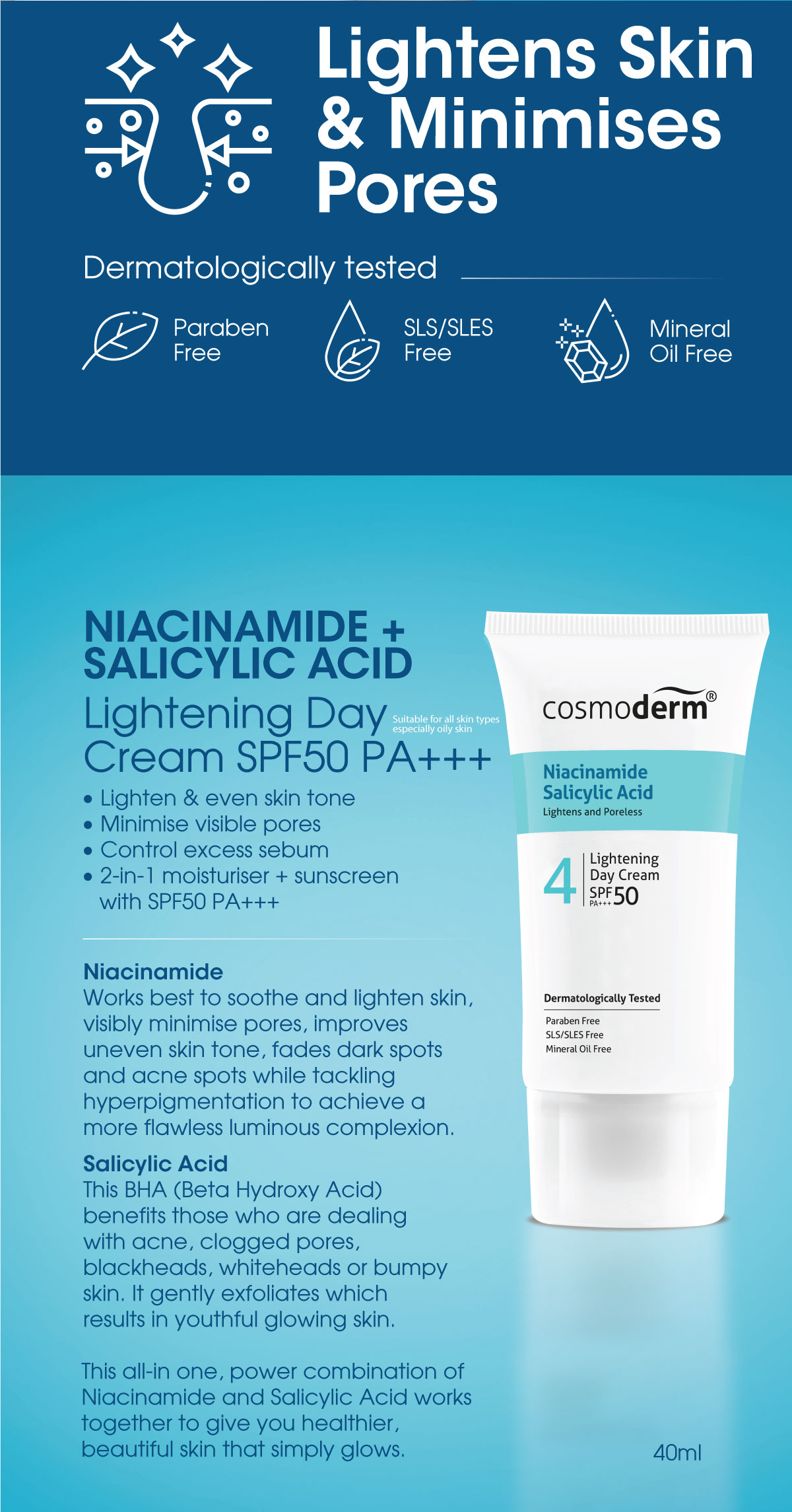 Niacinamide Salicylic Acid Lightening Day Cream SPF50 PA +++ (40ml)